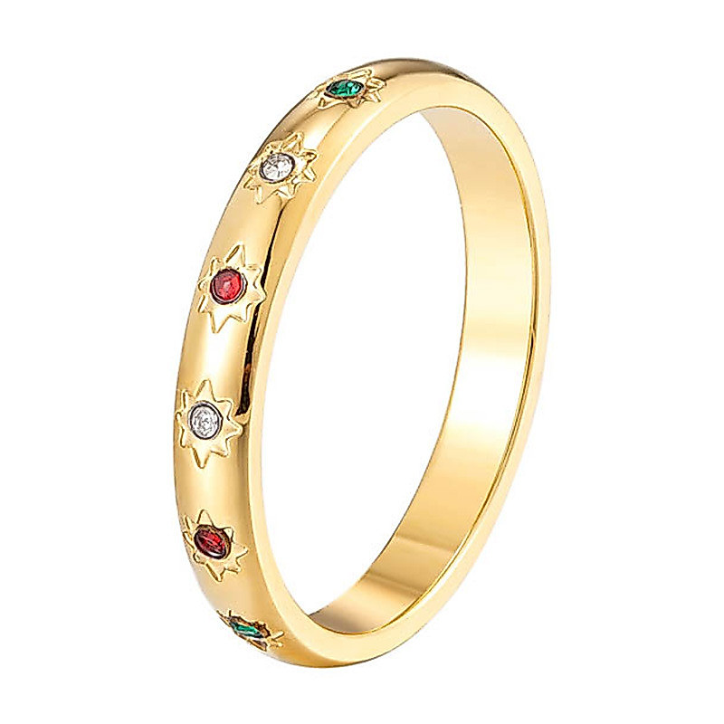 HT หรูหรา Niche สี Diamond Star แหวนเหล็กไทเทเนียมหญิงชุบ 18K Gold เครื่องประดับสแตนเลส