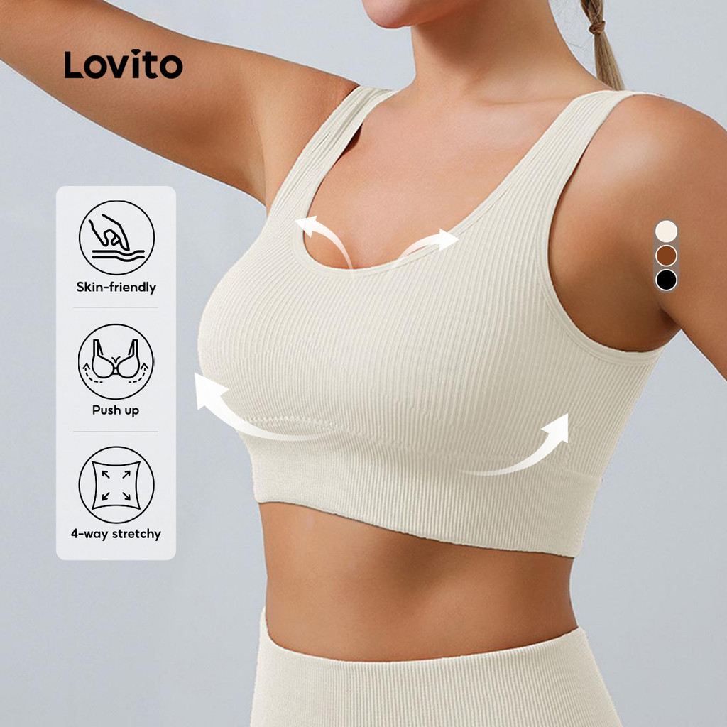 Lovito แคชชวล บราส์เซียร์สปอร์ต แถบพื้นฐาน พุชอัป ไม่มีผ้าเย็บ วิ่งโยคะ ป้องกันการกระเด็น และการรั่วออกด้านข้าง LNE51448