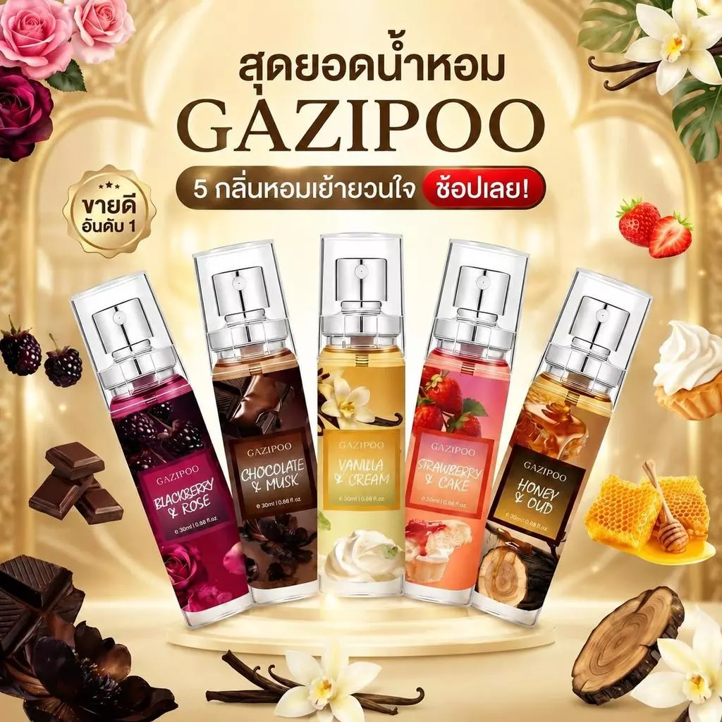 สุดยอดน้ำหอม GAZIPOO 5 กลิ่นหอมเย้ายวนใจ น้ำหอมสเปรย์พกพา ขายดีอันดับ 1 หอมติดทนนาน ชอปเลย มีปลายทาง