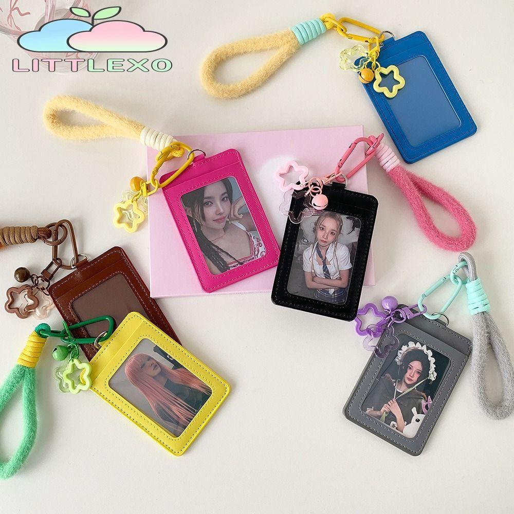 LITTLEX ที่ใส่บัตร, ช่องเสียบการ์ดคู่พร้อมฝาครอบป้องกันรูปถ่ายเชือกเส้นเล็ก, กระเป๋าใส่บัตรหนัง PU