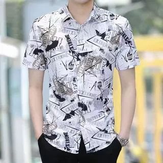 เสื้อดำคอปก เสื้อเชิ้ตแขนสั้นผู้ชาย พิมพ์ลาย 100% Polyester Dimension M-3XL