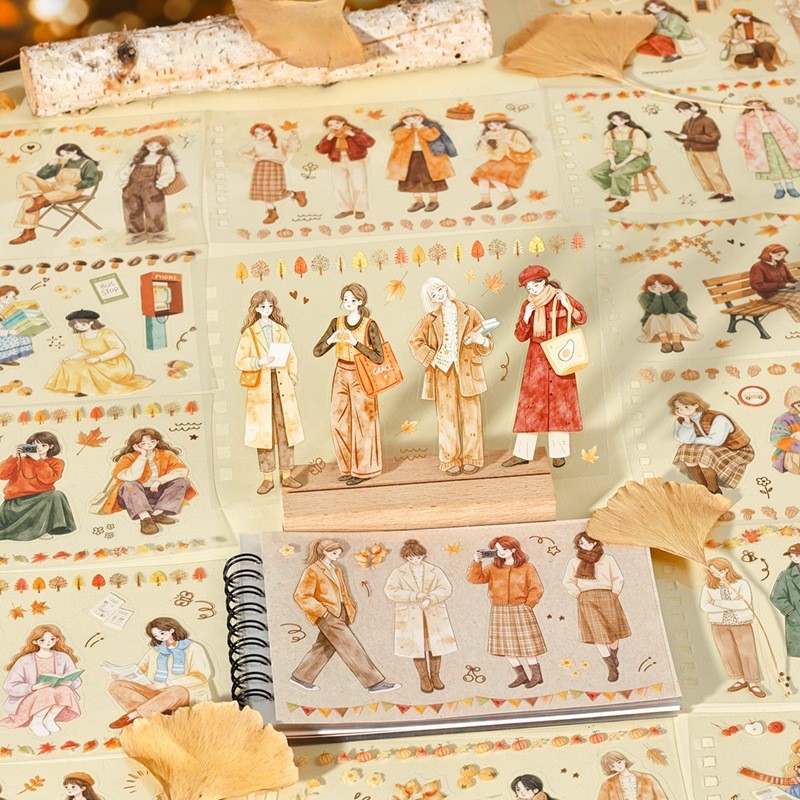 ขดลวดสติกเกอร์หนังสือคาราเมลสาวชุดตัวการ์ตูนบัญชีมือตกแต่ง รูปที่ 3