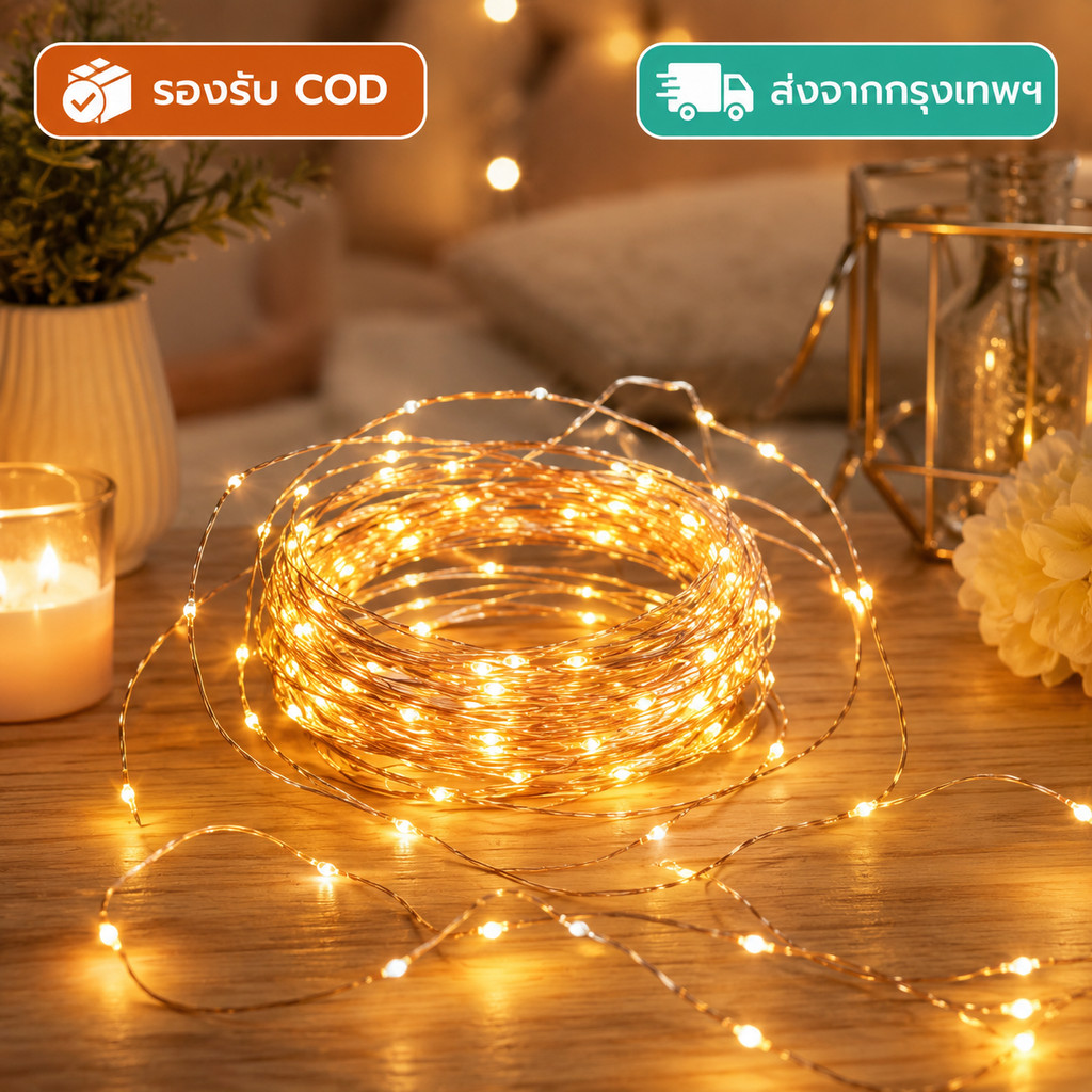 ไฟ LED สายทองแดง 1/2/3 เมตร ไฟประดับห้อง ไฟตกแต่ง งานปาร์ตี้ งานแต่ง คริสต์มาส พร้อมส่ง COD