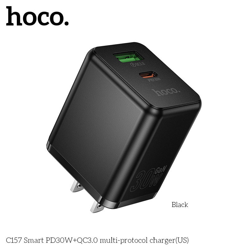 HOCO C157 พอร์ตคู่ Fast Charging Wall Charger PD 30W US USB A Type-C Charger สําหรับ Samsung S21 โทร