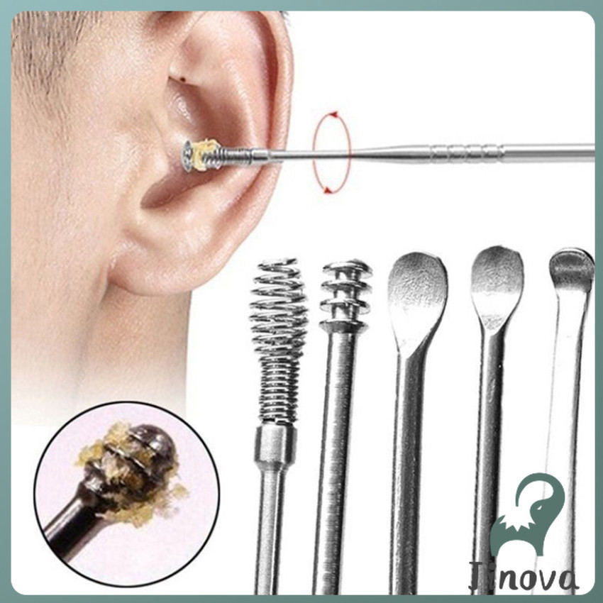 Jnv ชุดไม้แคะหู พร้อมกล่องใส่ คุณภาพดี  วัสดุสเตนเลส  ขนาดสามารถพกพา Ear picking set