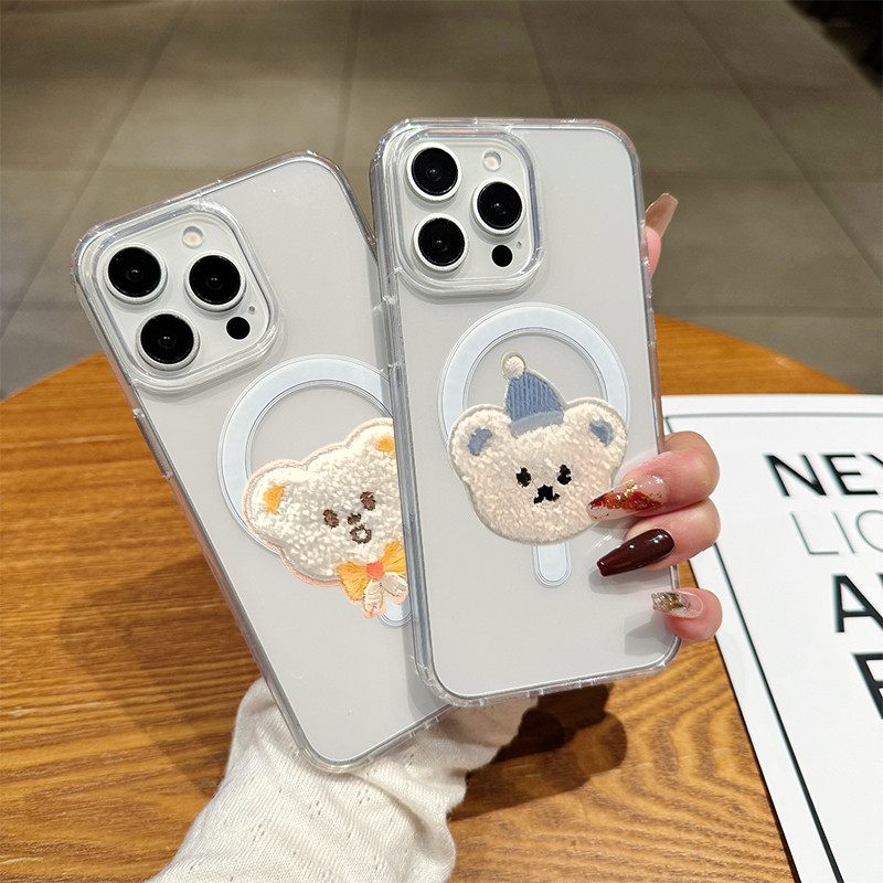 เคส iPhone 16 11 12 13 14 15 Pro Max เคสหมีน่ารัก xr xs max 7 8 Plus เคสแม่เหล็กแบบแข็ง โปร่งใส ทำจากพีซี ราคา ถูกที่สุด ดีลบีเคเค แกลเลอรีภาพที่ 7