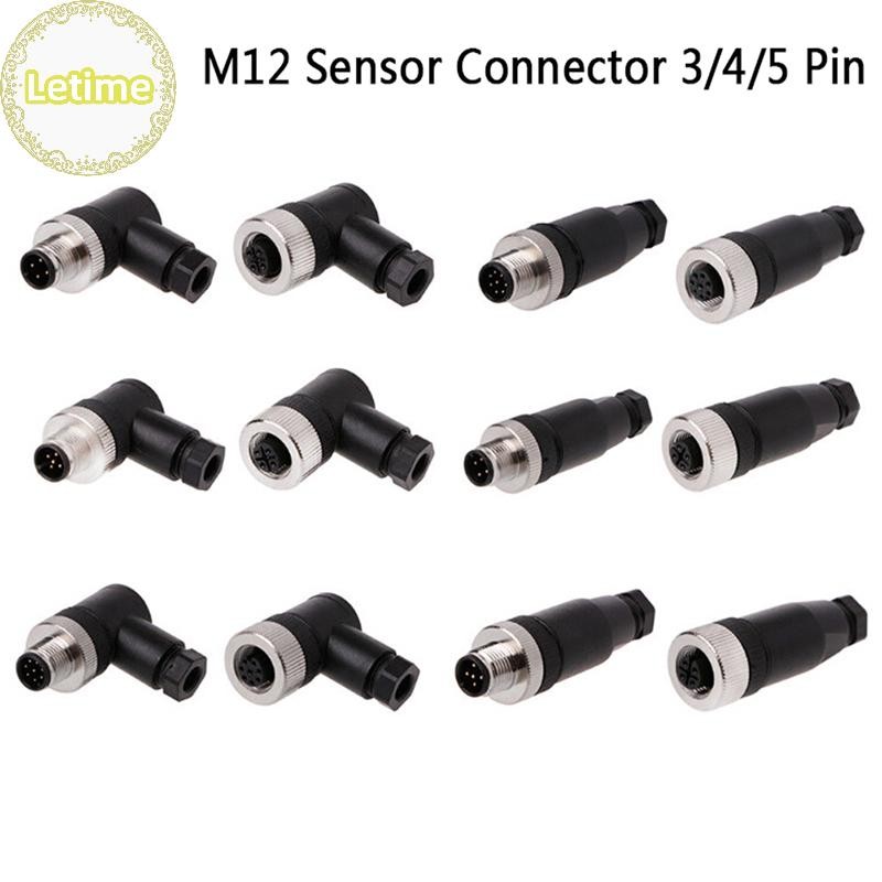 Letime 1Pc M12 ขั้วต่อเซ็นเซอร์ 3/4/5 พินชาย/หญิงปลั๊กมุมตรง/ขวา TH