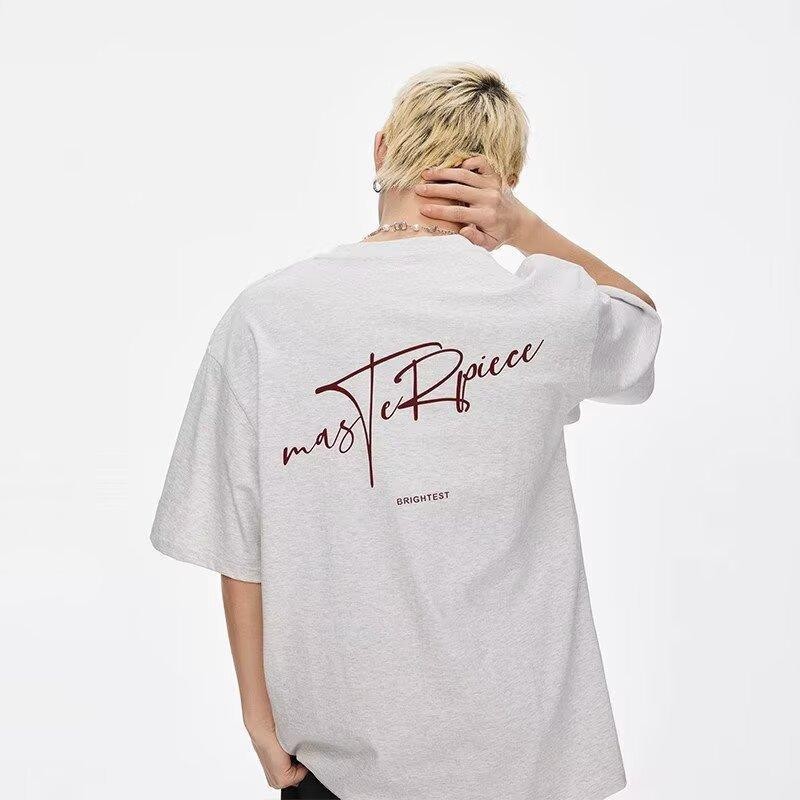 MNO.9 T-shirt 1463 เสื้อยืดคอกลม เสื้อแขนสั้น สกรีนอักษรหน้า-หลัง เสื้อยืด ชาย สไตล์เกาหลี  แฟชั่นชาย