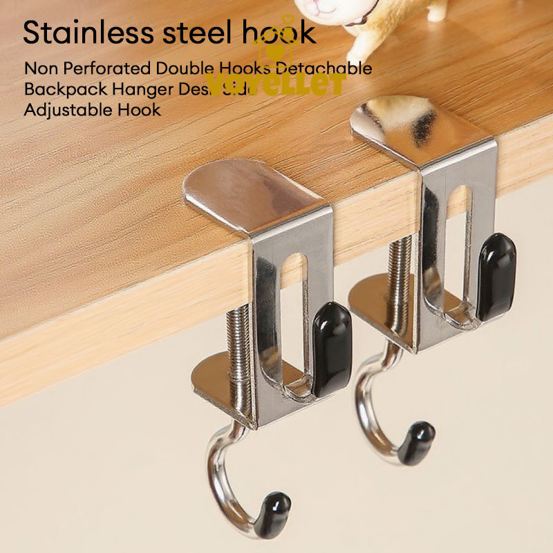 ตะขอคู่แบบไม่มีรูพรุน ที่แขวนกระเป๋าเป้สะพายหลังแบบถอดได้ ตะขอปรับด้านข้างโต๊ะVoyellet