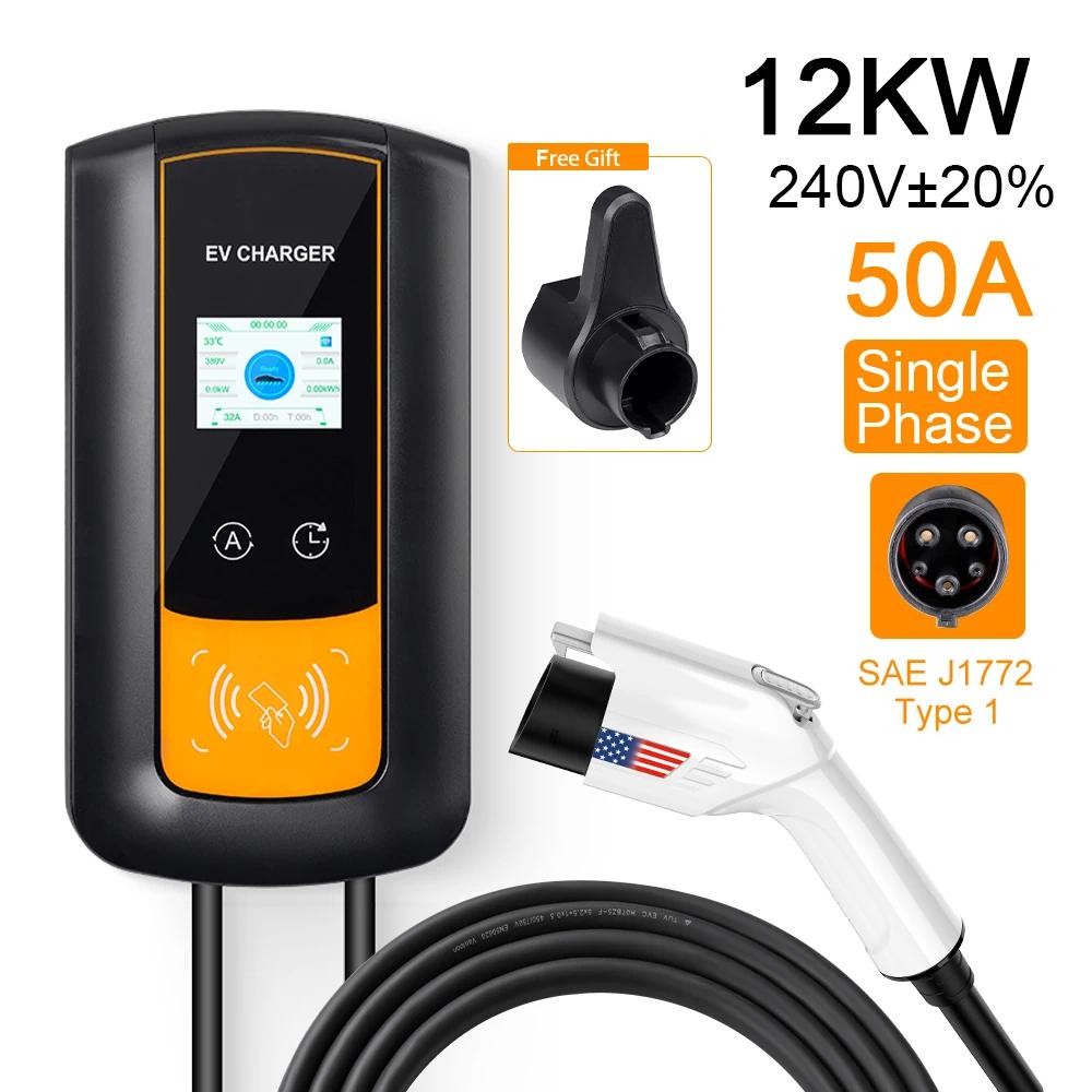 EV สถานีชาร์จ J1772 Type1 7.6KW 9.6KW 12KW 220V 1 เฟส APP RFID การ์ดควบคุม Wallbox รถ Charger สําหรั