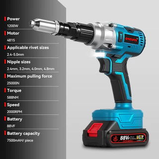 ONEVAN 25000N เครื่องยิงรีเวท ปืนหมุดย้ําไฟฟ้าแบบไม่มีแปรงไร้สาย LED Rivet Nut Gun เจาะเครื่องมือโลดอัตโนมัติ