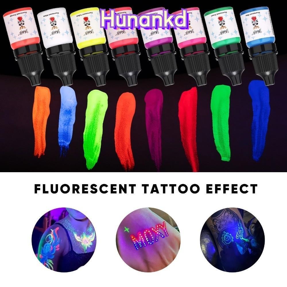 HUNAN หมึกสักร่างกายสีเรืองแสง 8 สีขนาด 5ml คุณภาพสูง หมึกสักกึ่งถาวร
