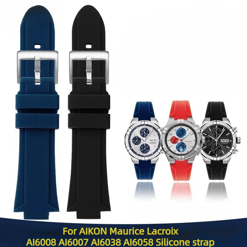 สําหรับ Maurice Lacroix AI6008 AI6007 1018 1108 นูนดัดแปลง watchBand ซิลิโคนสายนาฬิกาสร้อยข้อมือผู้ช