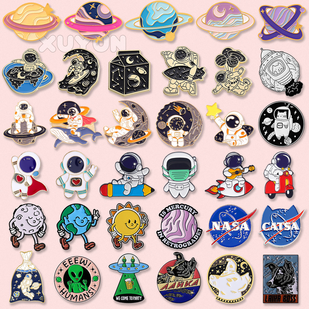 การ์ตูนนักบินอวกาศปกขาน่ารักดาวเคราะห์คนต่างด้าวเข็มกลัดดาราศาสตร์ตราเสื้อผ้ากระเป๋าเป้สะพายหลังหมวกอุปกรณ์เสริมของขวัญให้เพื่อน