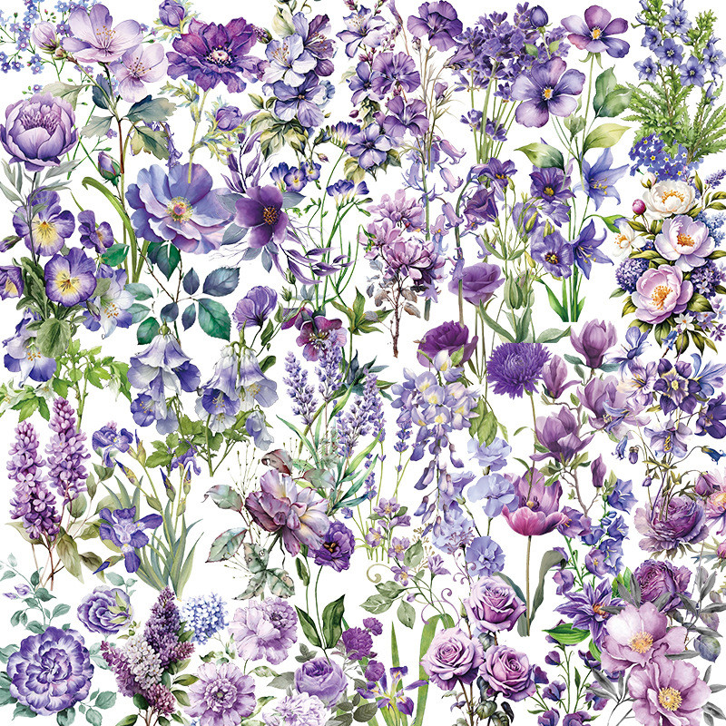 50 ชิ้น Romatic ดอกไม้สีม่วง World Series สติกเกอร์ PET ไดอารี่ Deco DIY สติกเกอร์