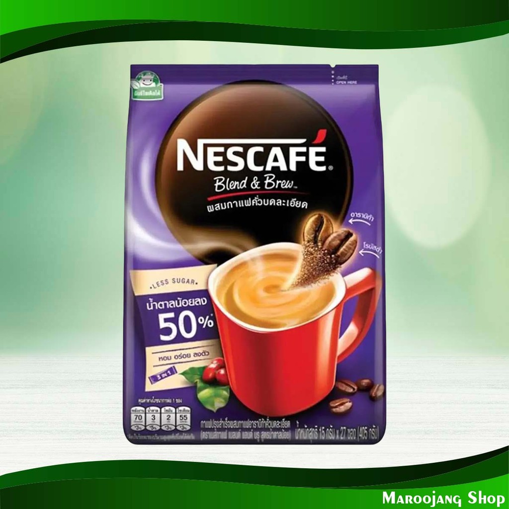 เบลนด์ แอนด์ บรู น้ำตาลน้อย เนสกาแฟ 15 กรัม (27ซอง) Blend And Brew Less Sugar Nescafe