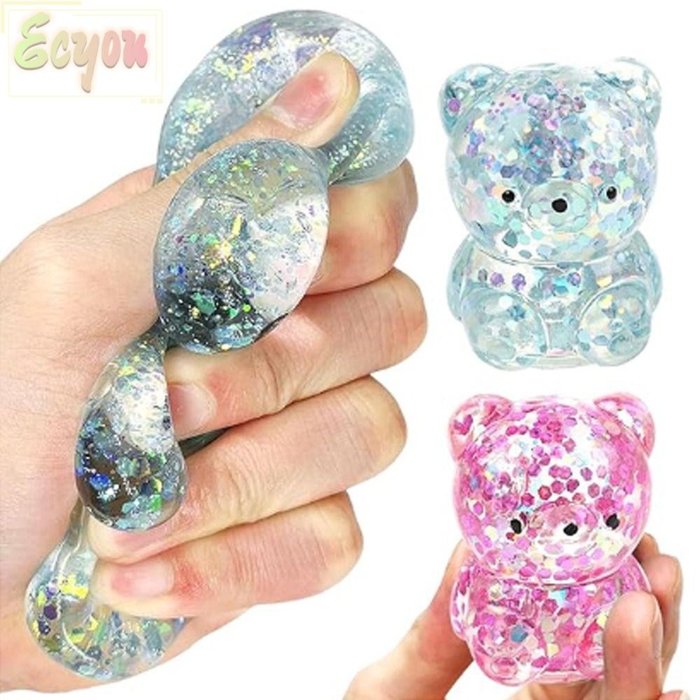 ECYOU Bear Squishy Fidget ของเล่น, น่ารัก Gummy Bear น้ําตาลความเครียด Ball Sensory ของเล่น, นุ่มตลก
