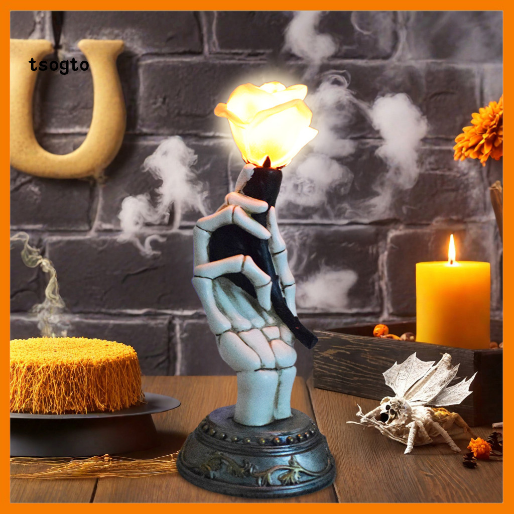 [TS] ที่สะดุดตากลางไฟ LED Rose LED Skull Rose รูปปั้น Gothic ตกแต่งบ้านวันแห่งความตายวาเลนไทน์