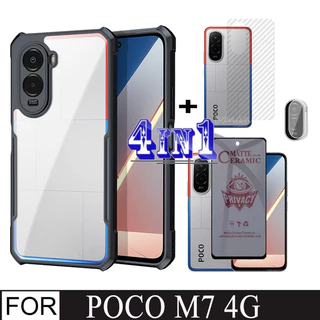 Poco M7 4Gเคสโทรศัพท์กันกระแทกสําหรับPoco F7 C71 C85 C75 4in1 กระจกนิรภัยป้องกันหน้าจอ + ฟิล์มด้านหลัง + ฟิล์มเลนส์กล้อง