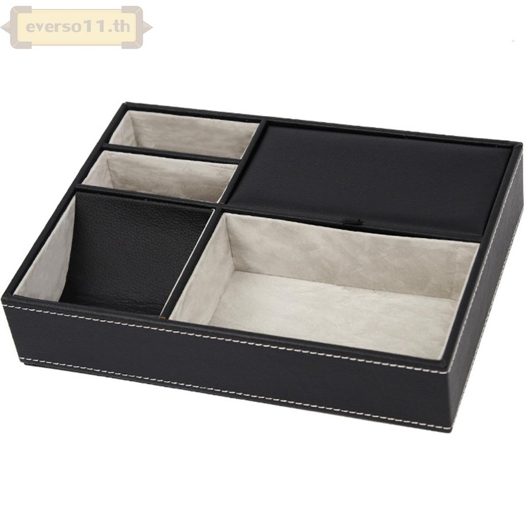 ถาด Valet ผู้ชาย 5 ช่อง Decent Valet ถาด Organizer หนัง Faux Nightstand Organizer Valet Dresser กล่อ