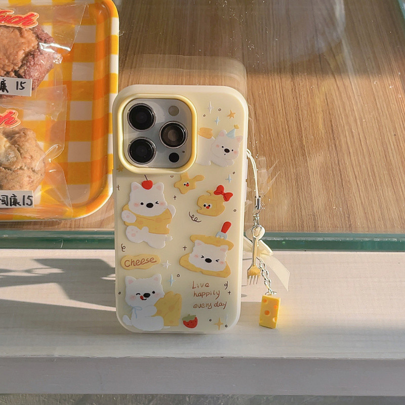 การ์ตูนชีสสุนัข 2-in-1 Jelly Case สําหรับ iPhone 11 12 13 14 15 16 17 Pro Max Plus 17Air 16E ปลอกป้องกันลายนิ้วมือ frosted hard cover สําหรับ iPhone11 กรณี