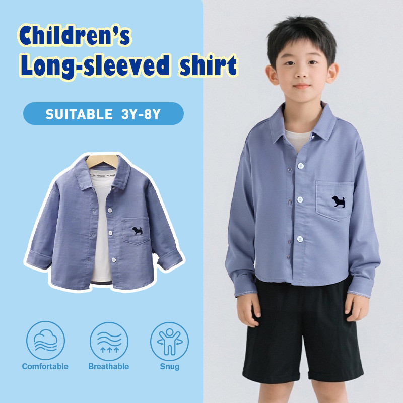 Mini Monarch เสื้อเชิ้ตแขนยาวเด็กผู้ชาย ผ้าฝ้ายแท้ นุ่ม เบา ใส่เรียน ใส่เที่ยว ได้หลายสไตล์