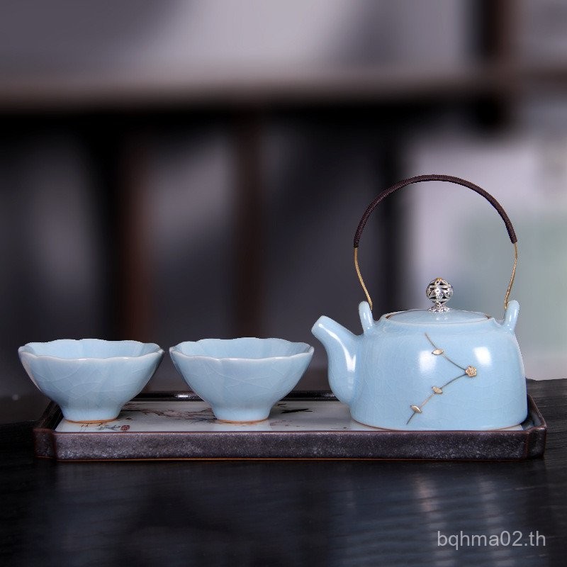 Ru เตาเผาเล็บยก Beam หม้อหนึ่งหม้อสองถ้วยจีน Retro Ru Porcelain Tianqing Xishi Kung Fu ชุดชากระเป๋าถ
