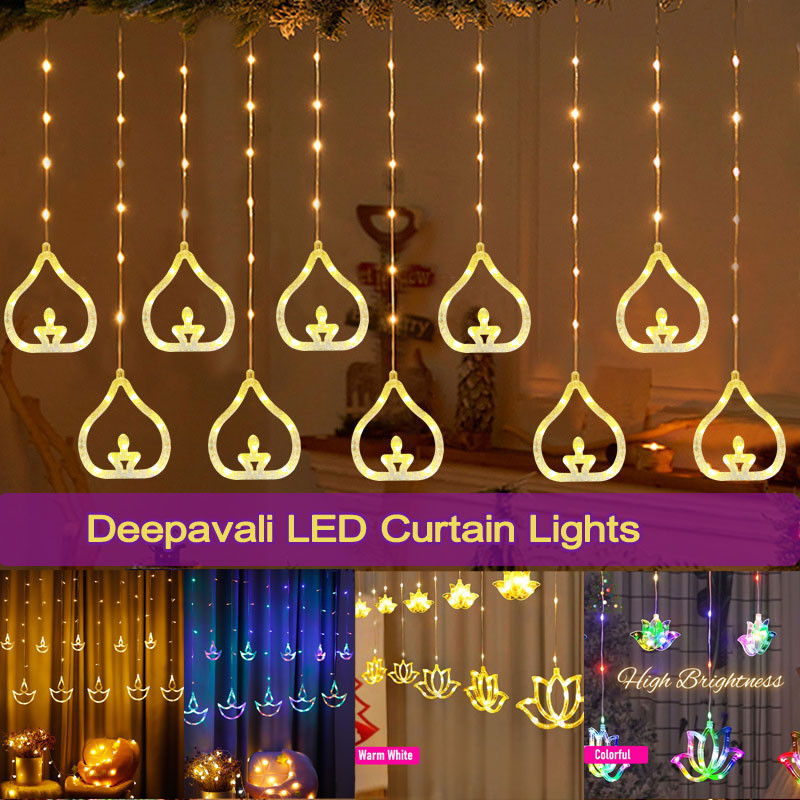 [จัดส่งที่รวดเร็ว]ใหม่ Deepavali LED ผ้าม่านโคมไฟ Diwali ตกแต่งโคมไฟ Fairy Light LED Deepavali Lampu