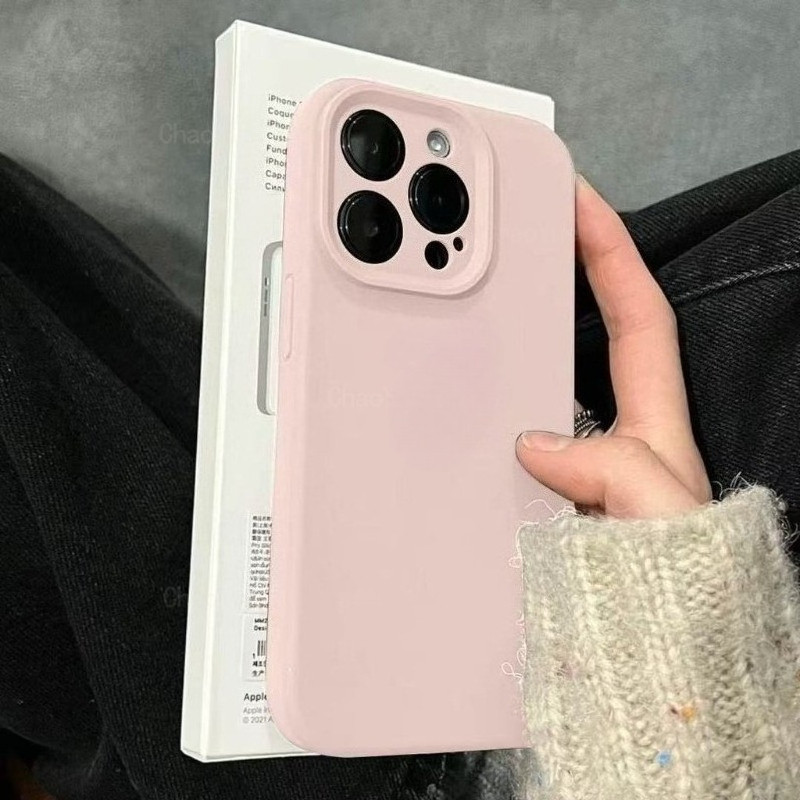 หรูหราMatteซิลิโคนเหลวนุ่มกรณีสําหรับiPhone 7 8 Plus XR XS Max 11 12 13 14 15 16 Pro Max 14 15 Plus Candy TPUปลอกเคสโทรศัพท์ปกหลุมใหญ่โลโก้สีเทาBLACK