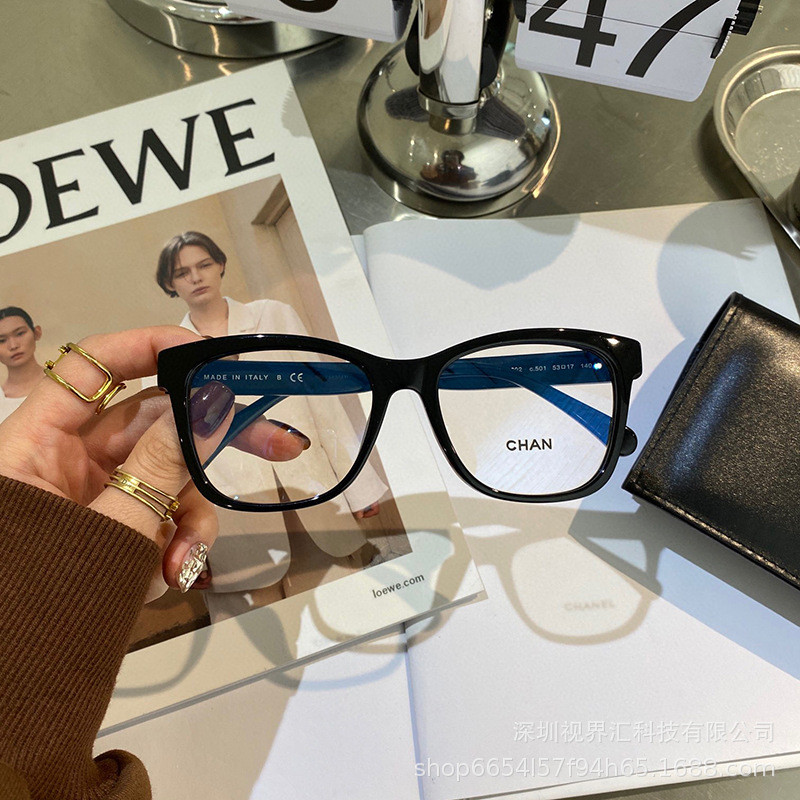 CT8M @@CHA***L## Black Frame Non-Prescription Glasses Xiaohongshu Same Style Glasses for Women Fashi