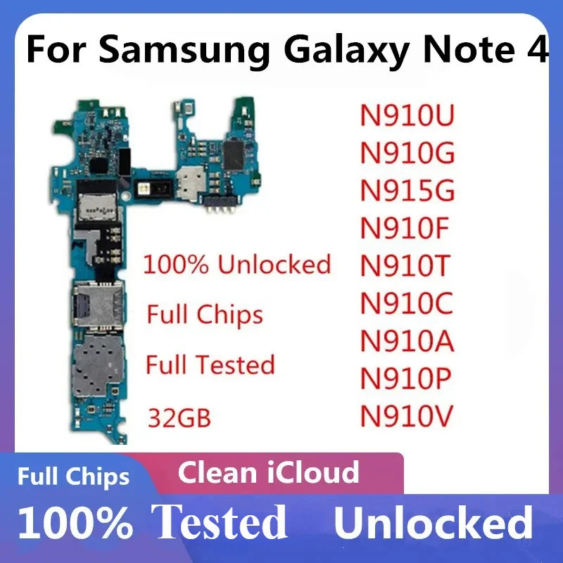 สําหรับ Samsung Galaxy หมายเหตุ 4 N910F N910C N910U N910G N910T N910A N910P N910V เมนบอร์ดปลดล็อคเมน