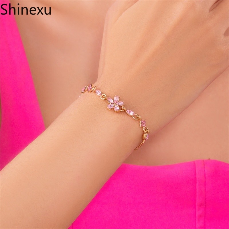 Shinexu สร้อยข้อมือคริสตัลดอกไม้สไตล์โบฮีเมียน สร้อยข้อมือสำหรับผู้หญิง พร้อมแพ็คเกจสวยงาม