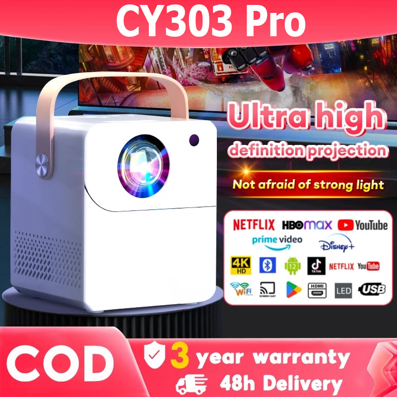 💦💦โปรเจคเตอร์ projector CY303 PRO WiFi 1920*1080P 4K HD รองรับการแชร์หน้าจอมือถือ