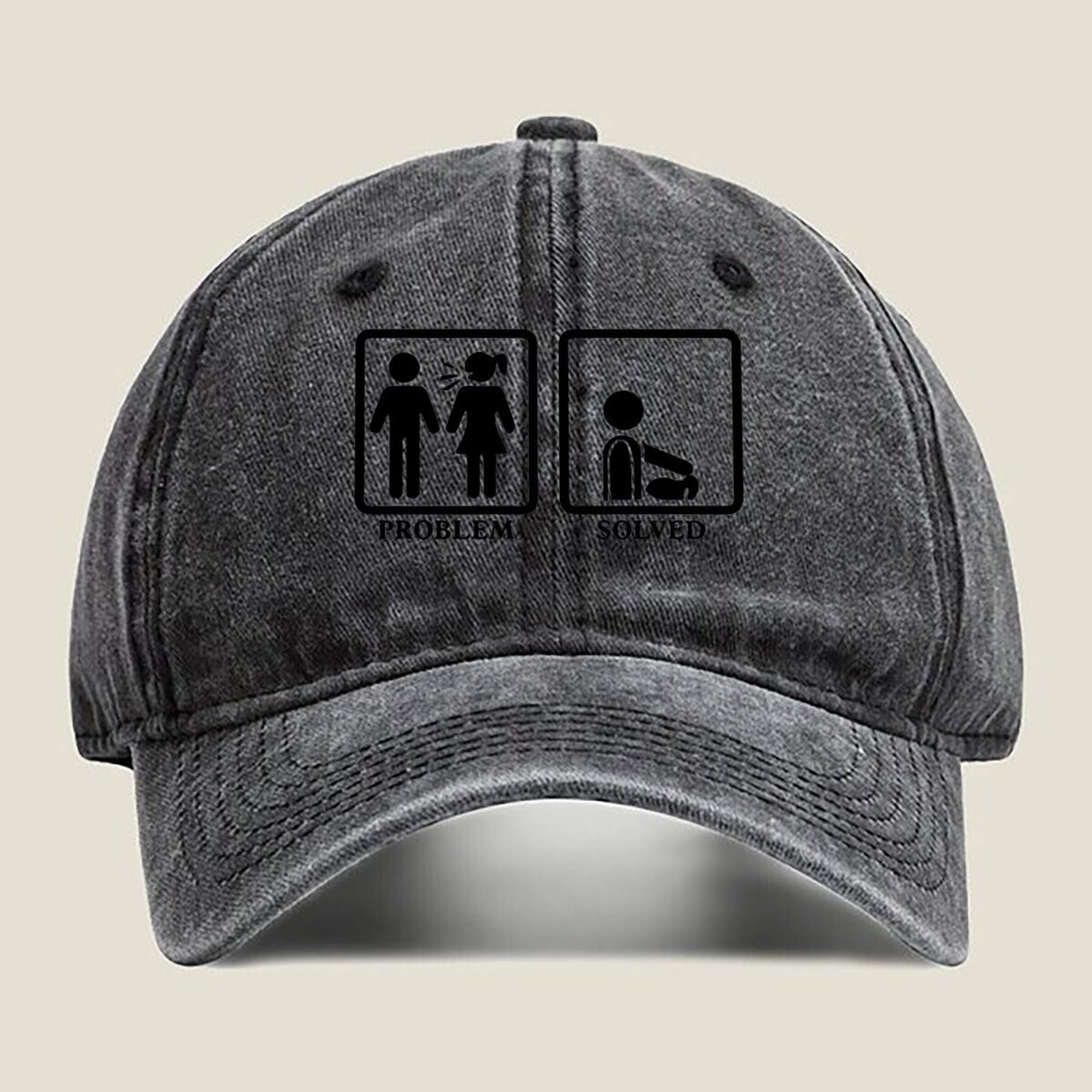 หมวกสไตล์คูลสำหรับทุกวัน ออกแบบสัญลักษณ์ Problem Solved สีดำ ซักมือได้ เหมาะสำหรับทั้งผู้ชายและผู้หญ