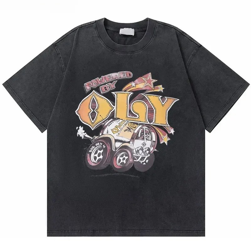 เสื้อกราฟิก Olympia-T แบบฟอกน้อย สไตล์แฟชั่น