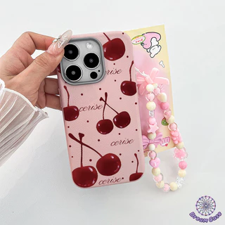 เคสไอโฟน 11 น่ารักสีแดงเชอร์รี่พื้นผิวหนังนุ่ม สำหรับ IPhone 17 AIR 16 13 15 11 14 12 Pro Max 16 14 15 Plus XR X XS Max