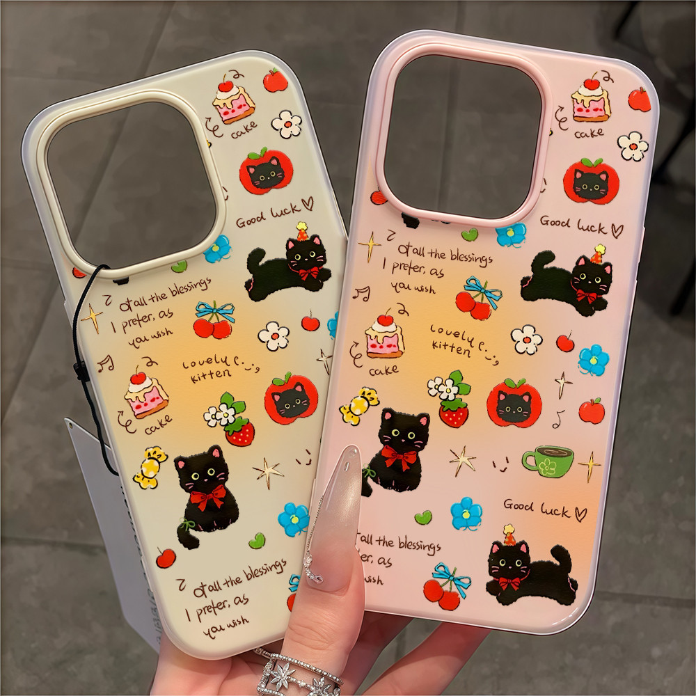 2 in 1 ซิลิโคนใส เคสเยลลี่ ลูกแมวน่ารัก For iPhone 16 15 14 13 12 11 Pro Max X XR XS Max 7 8 6 16 Plus เคสไอโฟน 13 เคส
