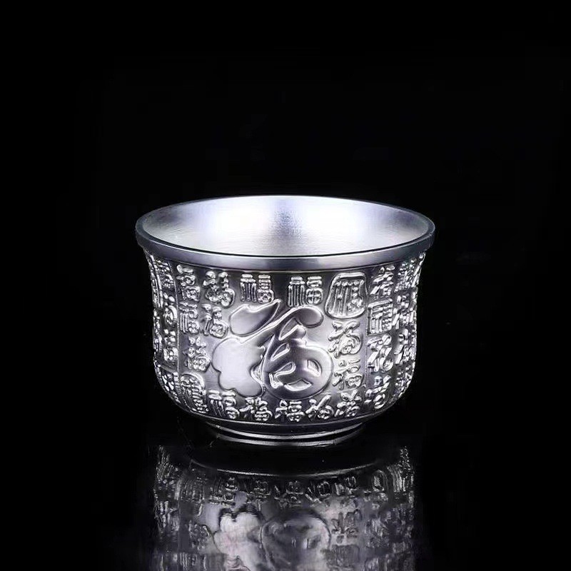 Baifu ชามสีทองชุดสามชิ้น Wufu Linmen ราศีมีนบนโต๊ะอาหารช้อนเงินถ้วย Ingot Trade Fair ระบายน้ําของขวั