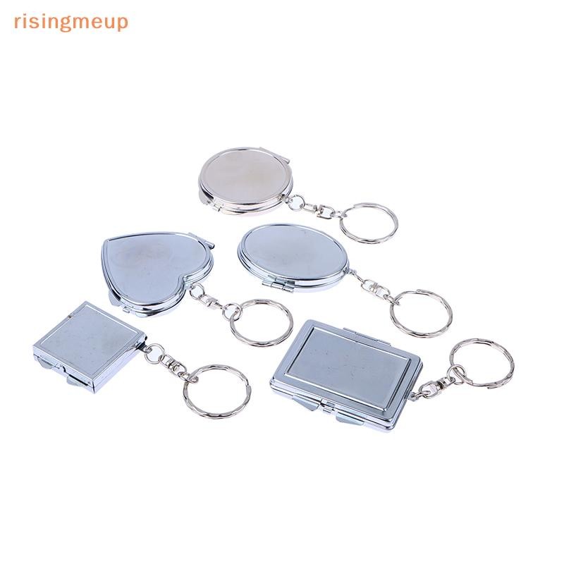 [risingmeup] Round Heart Oval Square Shape Double Sided Cosmetic Mirror Metal Folding Keychain Makeup Mirror ใหม่
