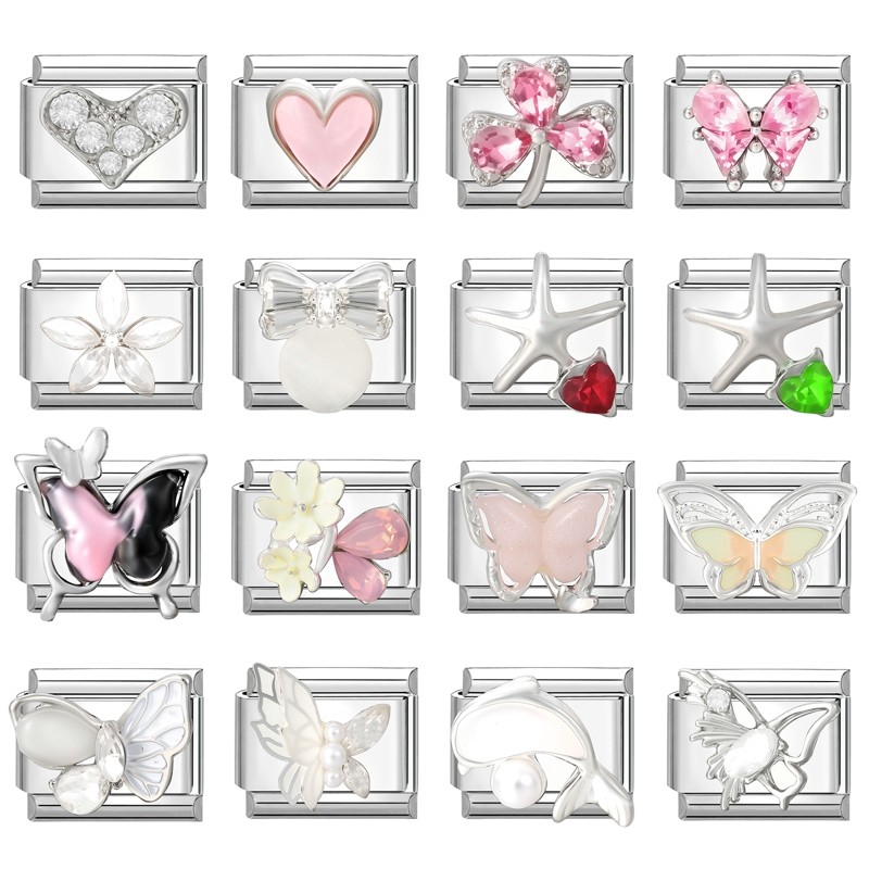 ยอดนิยมรักเพชรโบว์จี้เพื่อนที่ดีที่สุดพ่อดอกไม้อิตาเลี่ยน Charm Links Fit 9 มม.สร้อยข้อมือสแตนเลสทําเครื่องประดับ - รูปที่ 2