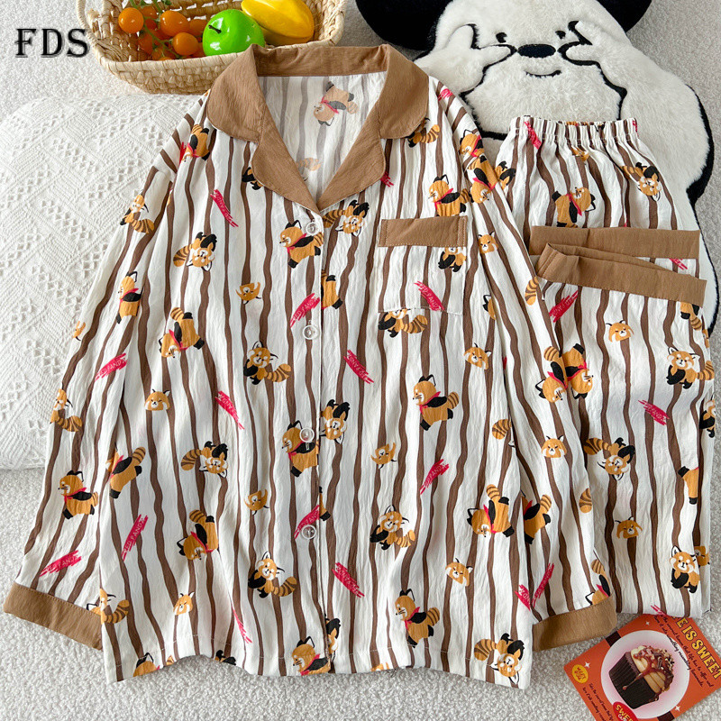 ชุดนอนสไตล์เกาหลี แขนยาว สำหรับหน้าหนาว สวมใส่สบาย มีทั้งเสื้อกับกางเกง NX6