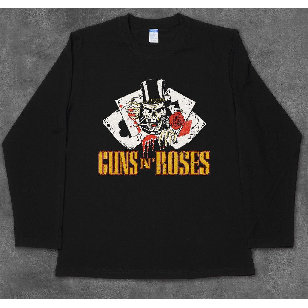 Guns N Roses Gun และ Rose Gun Flower Band Rock Print Round Neck Top