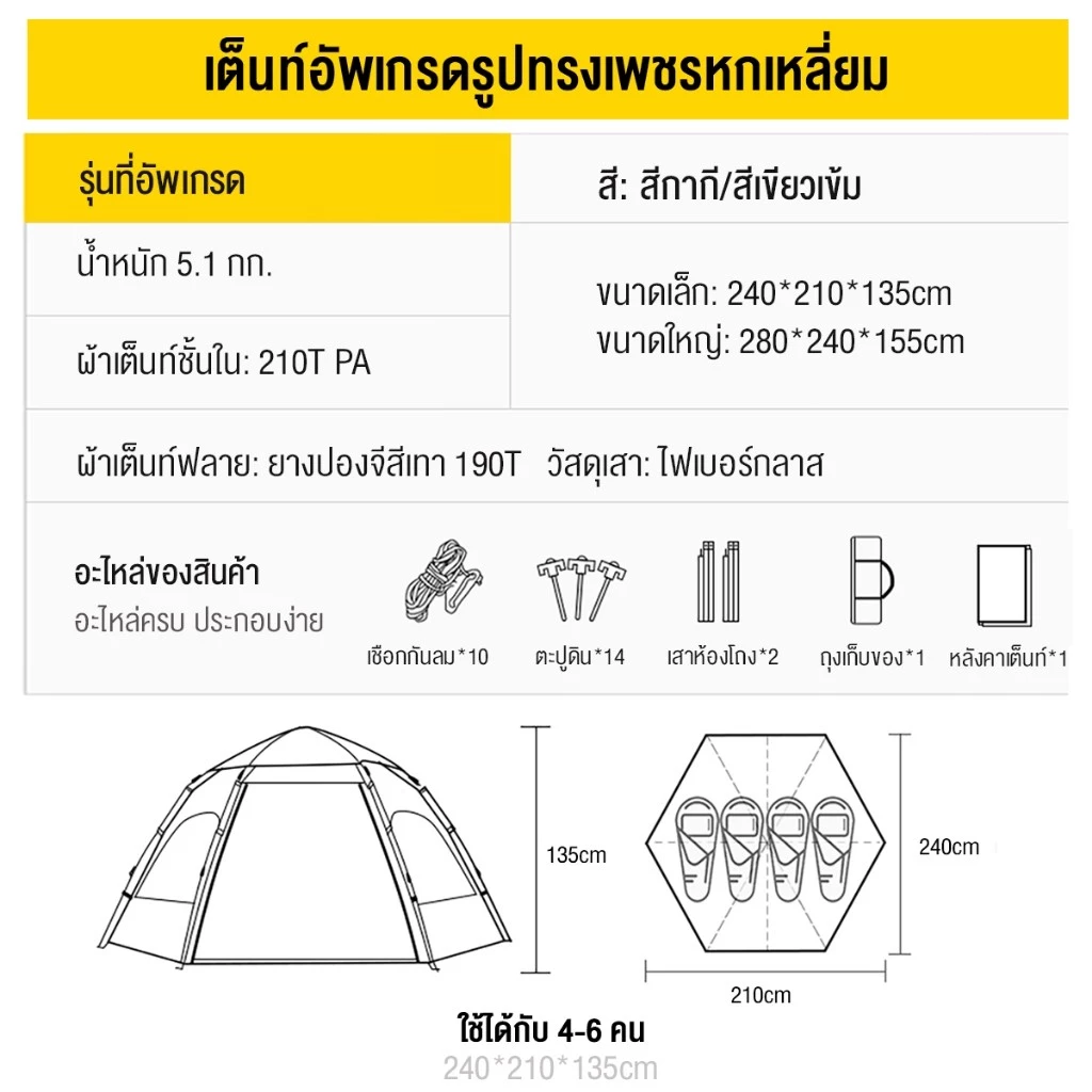 เต็นท์นอนแคมป์ปิ้ง 4-5 คน กันแดดกันน้ำ 2 ประตู thumbnail 10