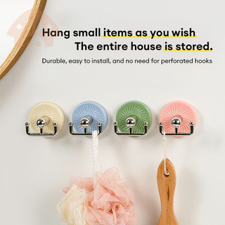 Hottome🥕Móc treo đồ dùng nhà bếp màu Macaron không cần đục lỗ, có thể xoay