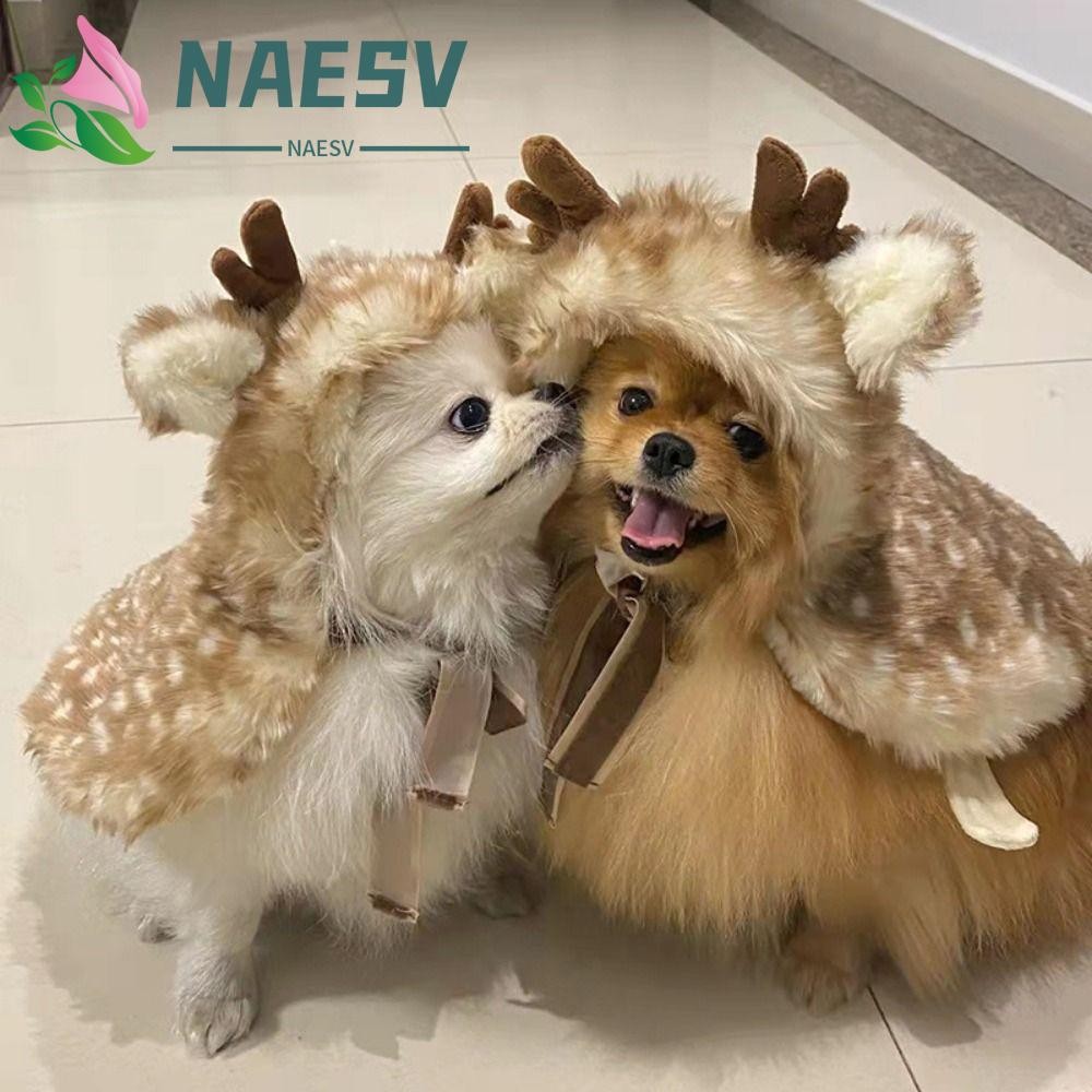 NAESV Cat Elk Cloak, ตกแต่ง Warm Elk สุนัขผ้าคลุมไหล่, เสื้อผ้าคอสเพลย์สําหรับสัตว์เลี้ยงกับ Antlers