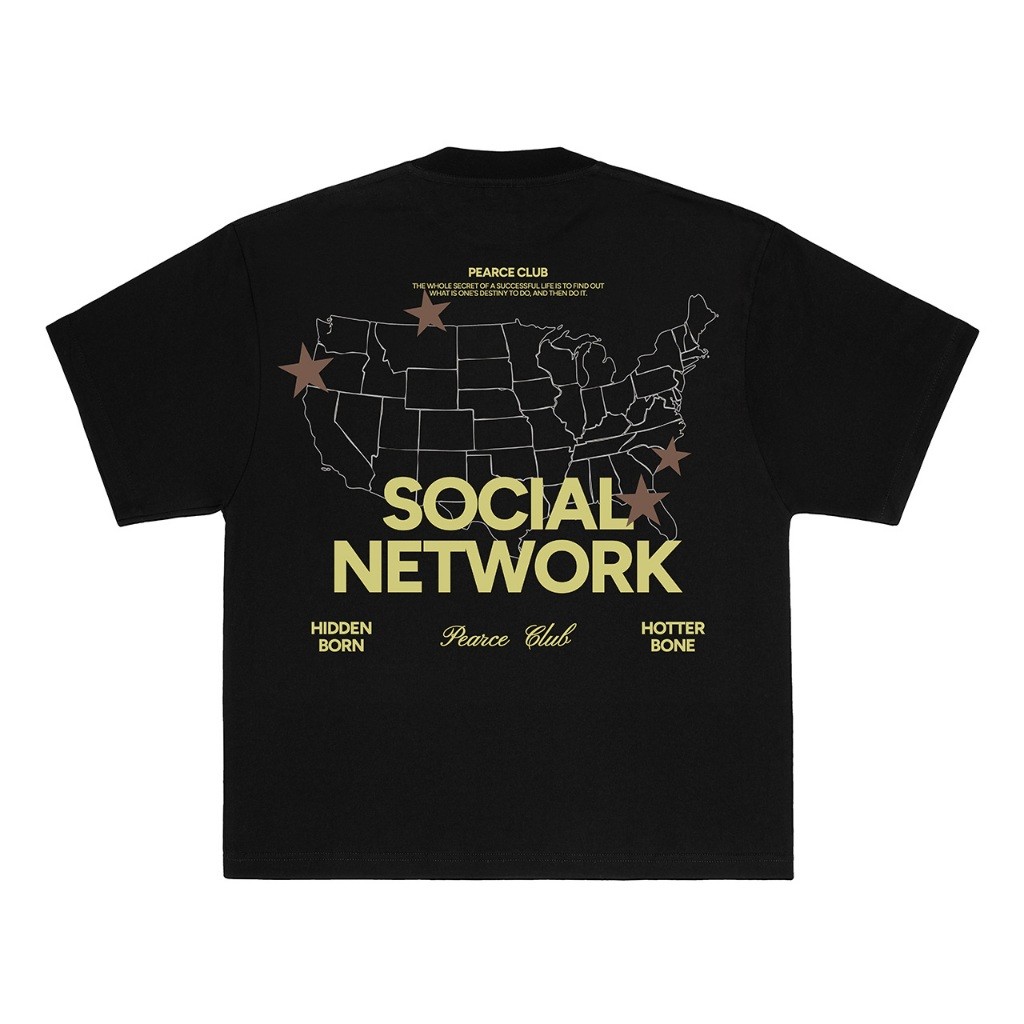 เสื้อยืดโอเวอร์ไซส์ Pearce - Social Network Black 24s เสื้อยืดผู้ชายและผู้หญิง