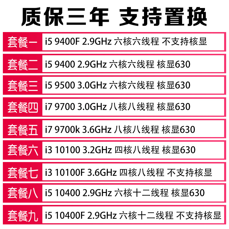 I3 10100 i5 10400 10400F 10500 9400F 9500 I7 9700 CPU เม็ดหลวม