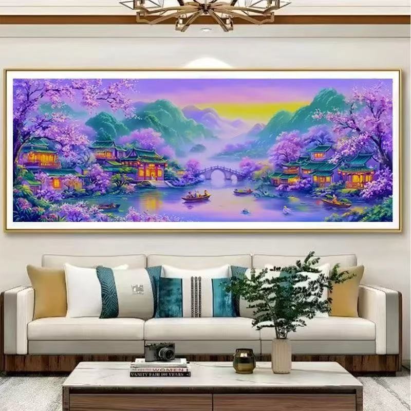 【180×75cm-9CT】ใหม่สีม่วงสายฝันเย็บปักถักร้อยห้องนั่งเล่นตกแต่งห้องนอนทําด้วยมือ ทําเอง ปักครอสติส