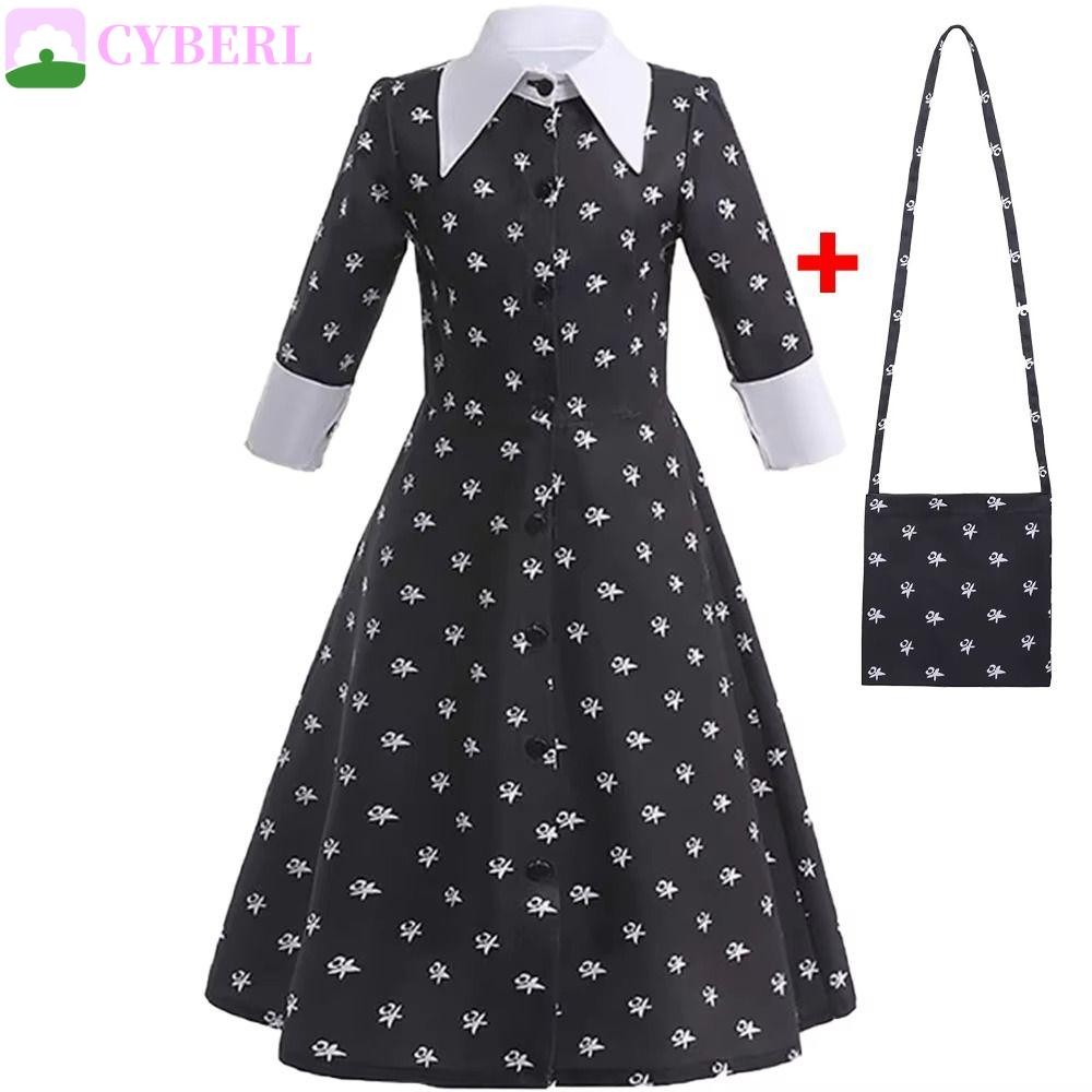 CYBERLINX Addams Family ชุดคอสเพลย์ Wednesday แบบโกธิค สีดำ สำหรับเด็กอายุ 3-10 ปี