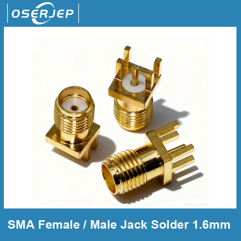 2PCS SMA หญิง/ชายแจ็คบัดกรี 1.6 มม. Nut Edge คลิปตรง Mount Gold Plated RF Connectors Receptacle Solder
